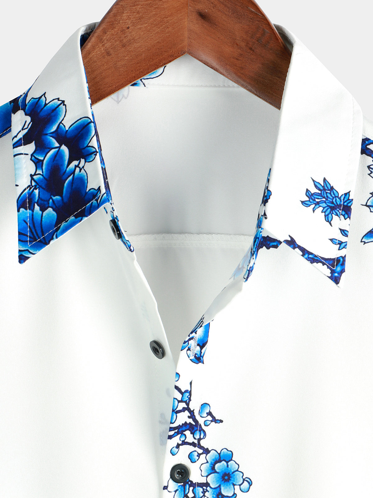 Men's Blue Floral Printed Button Up Short Sleeve Casual Shirt