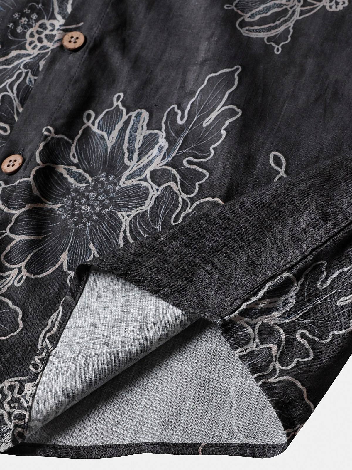 Men's Short Sleeve Cotton Breathable Island Holiday Sketch Floral Retro Shirt