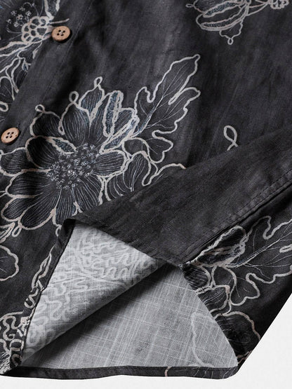 Men's Short Sleeve Cotton Breathable Island Holiday Sketch Floral Retro Shirt