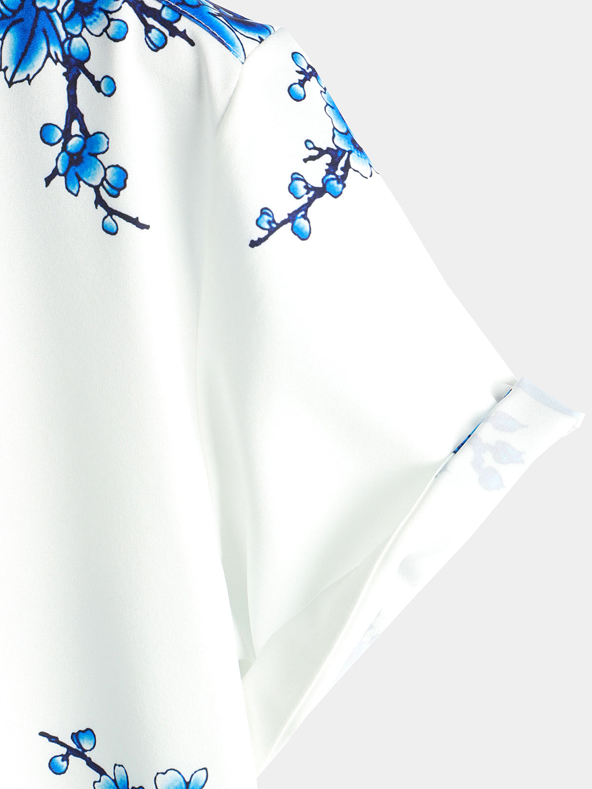 Men's Blue Floral Printed Button Up Short Sleeve Casual Shirt