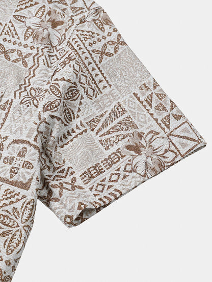 Men's Short Sleeve Cotton Breathable Bohemian Retro Geometric Print Resort Shirt