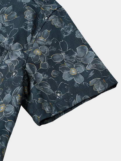 Men’s Classic Vintage Floral Short Sleeve Button Down Breathable Cool Casual Shirt