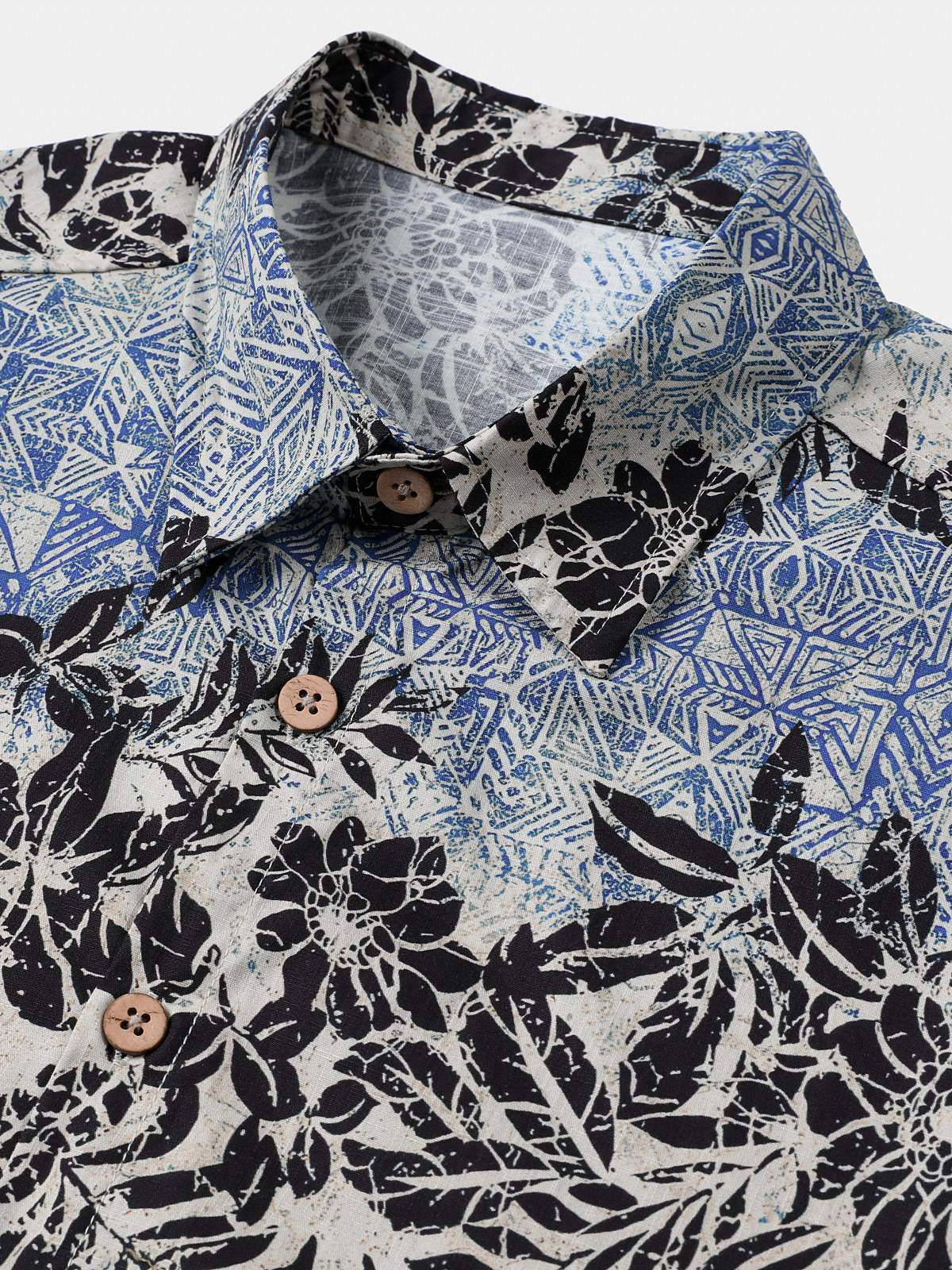 Men's Short Sleeve Cotton Breathable Retro Bohemian Botanical Print Island Holiday Shirt