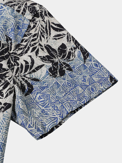 Men's Short Sleeve Cotton Breathable Retro Bohemian Botanical Print Island Holiday Shirt