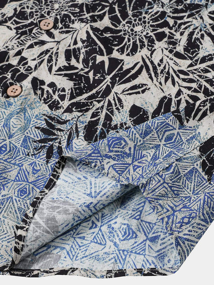 Men's Short Sleeve Cotton Breathable Retro Bohemian Botanical Print Island Holiday Shirt