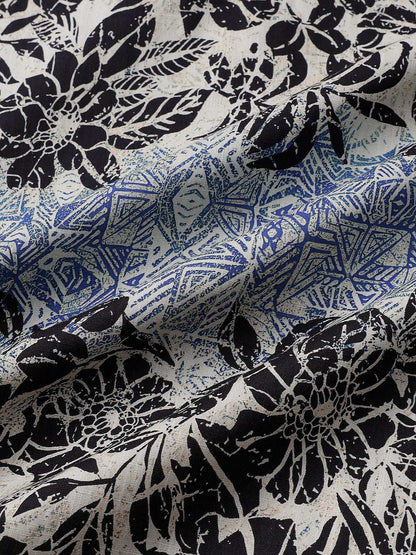 Men's Short Sleeve Cotton Breathable Retro Bohemian Botanical Print Island Holiday Shirt