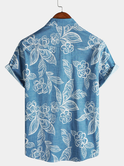 Men's Casual Short Sleeve Tropical Floral Leisure Shirt