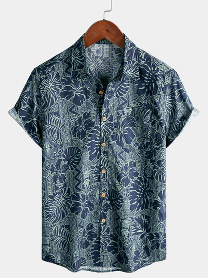 Men’s Hawaiian Tropical Leaf Short Sleeve Breathable Cool Vacation Beach Shirt