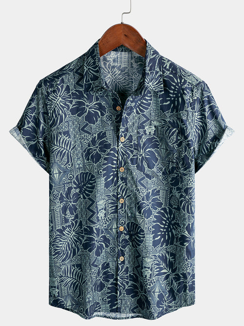 Men’s Hawaiian Tropical Leaf Short Sleeve Breathable Cool Vacation Beach Shirt