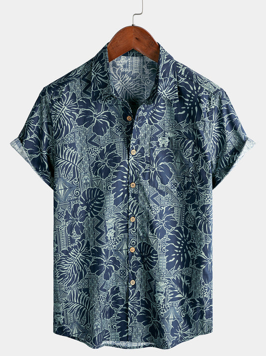 Men’s Hawaiian Tropical Leaf Short Sleeve Breathable Cool Vacation Beach Shirt