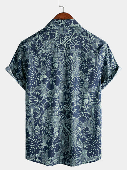 Men’s Hawaiian Tropical Leaf Short Sleeve Breathable Cool Vacation Beach Shirt