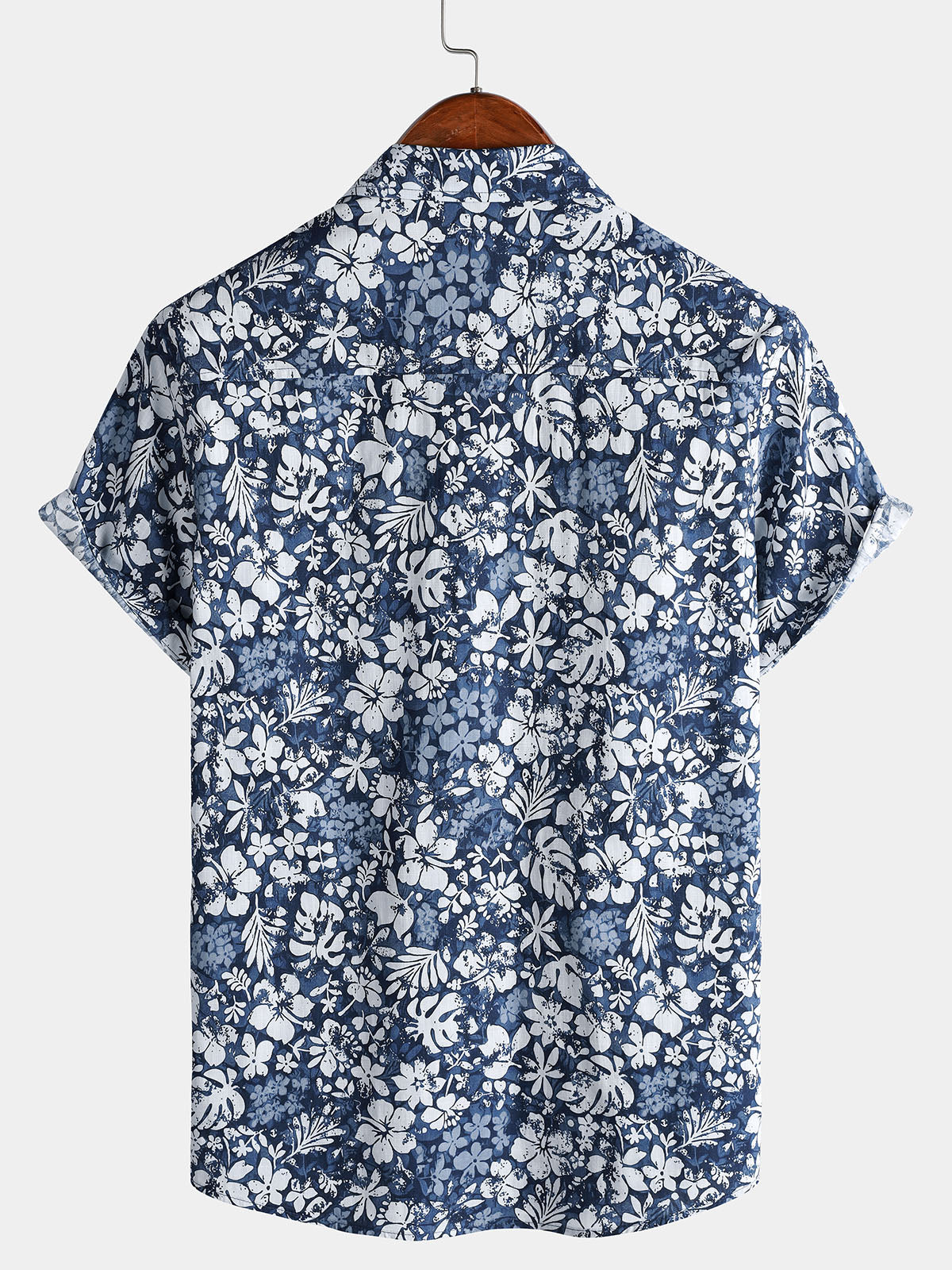 Men's Short Sleeve Cotton Breathable Island Holiday Hibiscus Print Retro Shirt