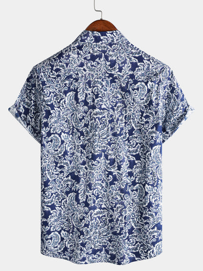 Men’s Classic Floral Short Sleeve Button Up Breathable Cool Vacation Shirt