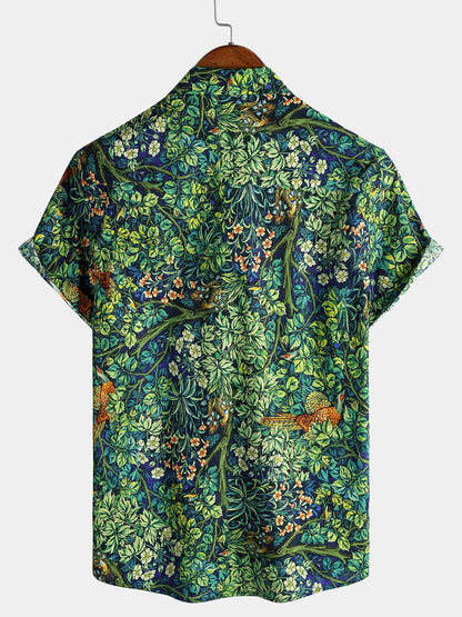 Men's Tropical Green Botanical Cotton Hawaiian Shirt