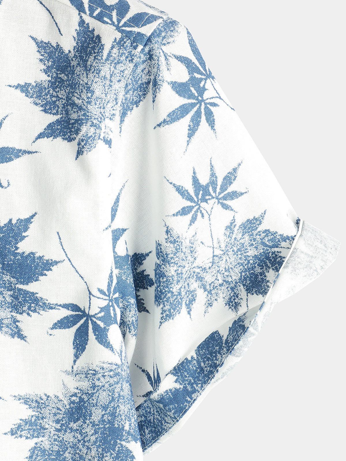 Men's Cotton Linen Maple Leaf Print Breathable Short Sleeve Shirt