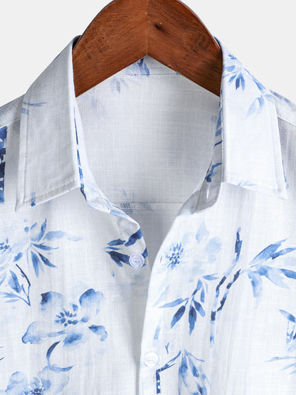 Men's Elegant Blossom Print Casual Short Sleeve Shirt
