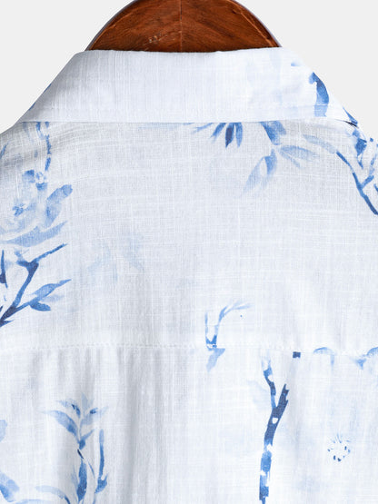 Men's Elegant Blossom Print Casual Short Sleeve Shirt