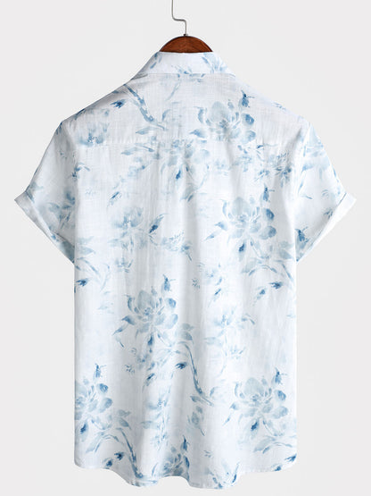 Men's Floral Holiday Casual Summer Short Sleeve Button Up Shirt