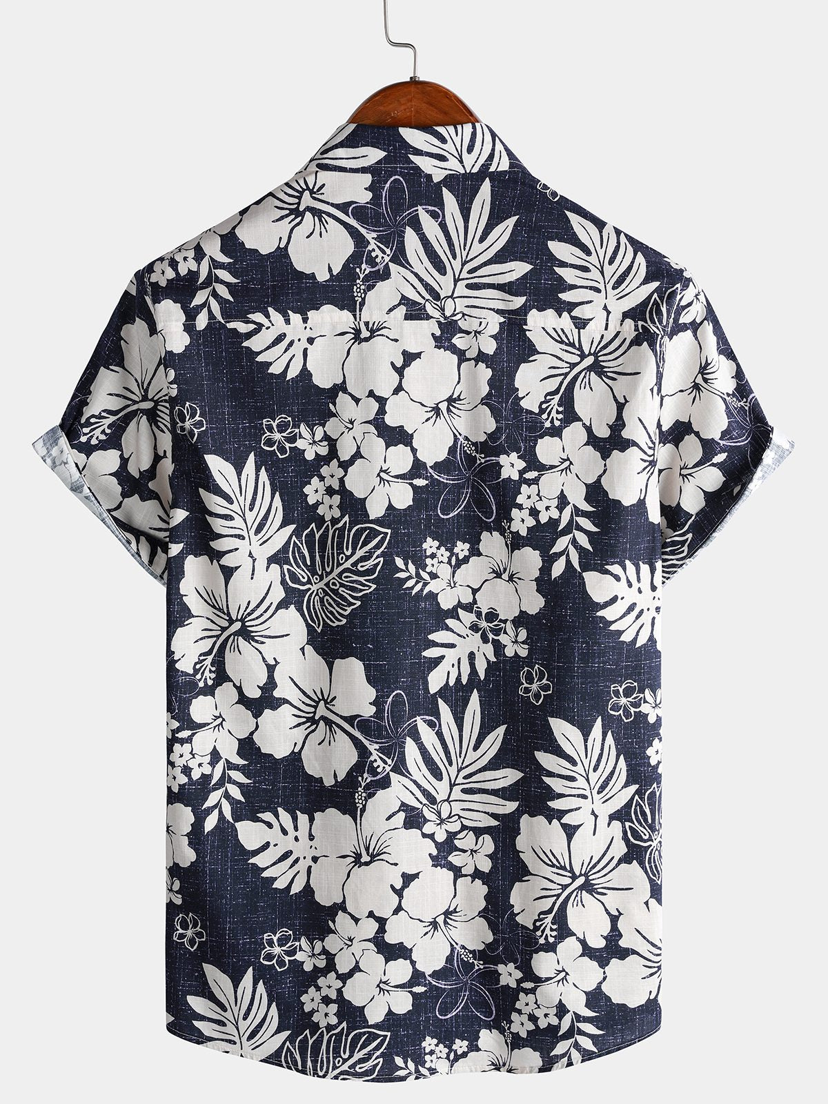 Men's Short Sleeve Cotton Breathable Island Holiday Blossom Pattern Vintage Shirt