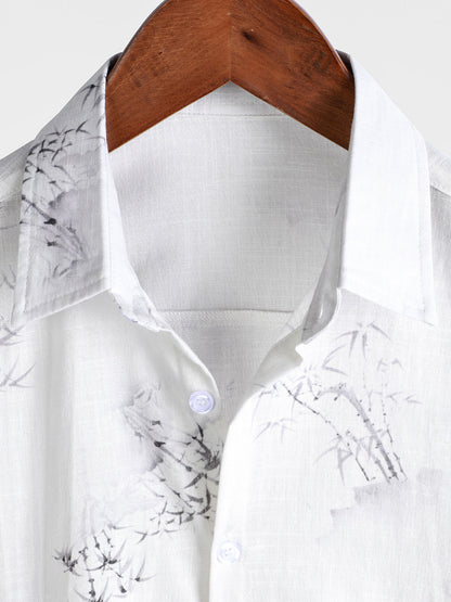 Men's Bamboo Print Casual Short Sleeve Shirt