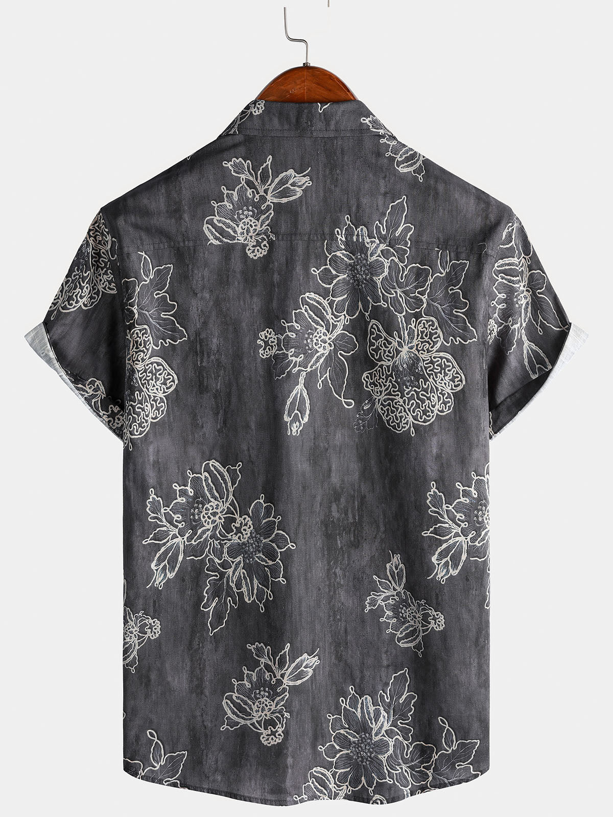 Men's Short Sleeve Cotton Breathable Island Holiday Sketch Floral Retro Shirt