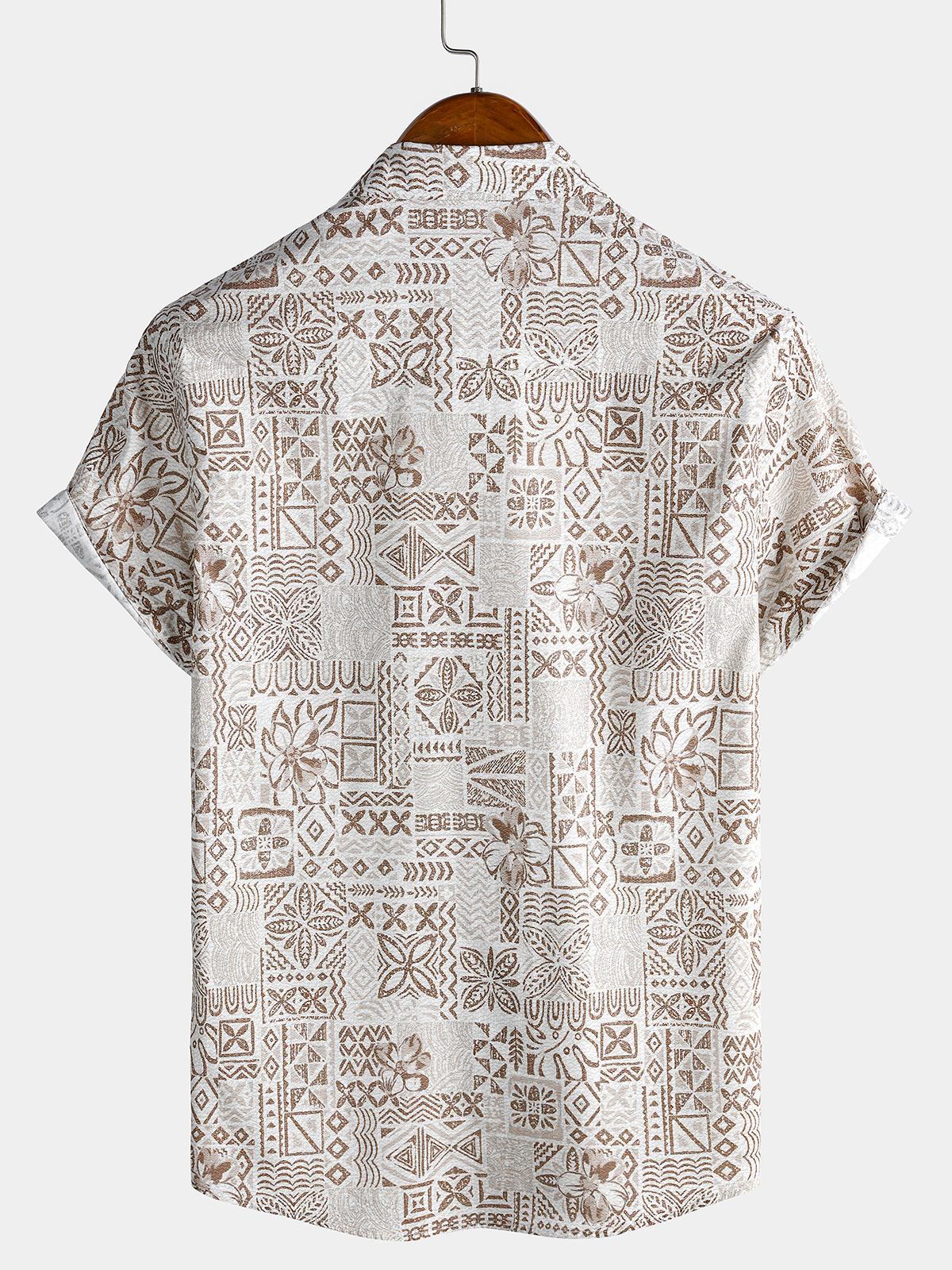 Men's Short Sleeve Cotton Breathable Bohemian Retro Geometric Print Resort Shirt