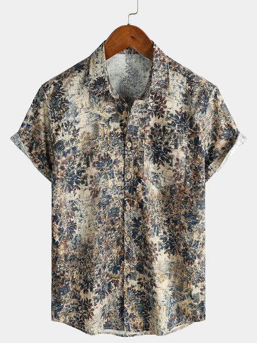 Men's Retro Short Sleeve Breathable Cotton Vacation Shirt