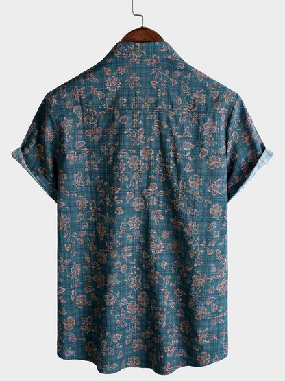 Men's Vintage Floral Breathable Cotton Short Sleeve Shirt