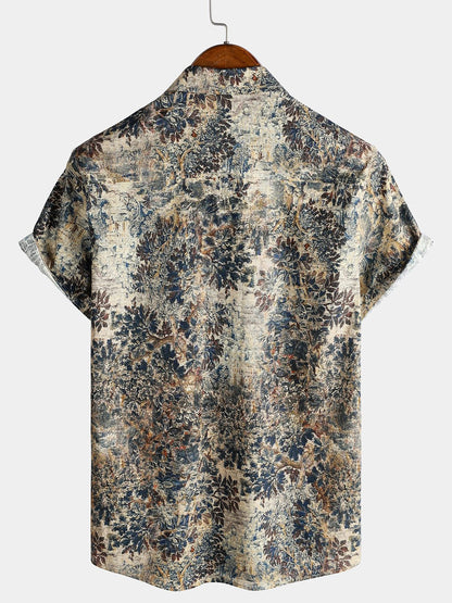 Men's Retro Short Sleeve Breathable Cotton Vacation Shirt
