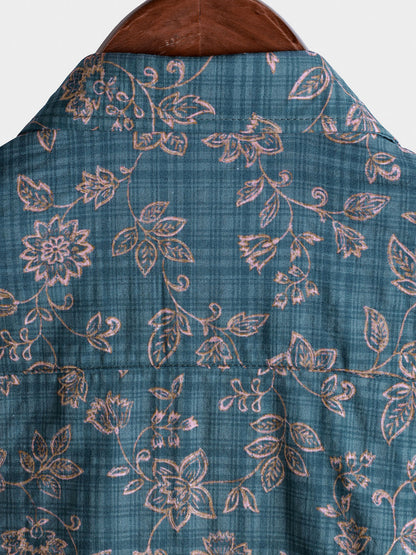 Men's Vintage Floral Breathable Cotton Short Sleeve Shirt
