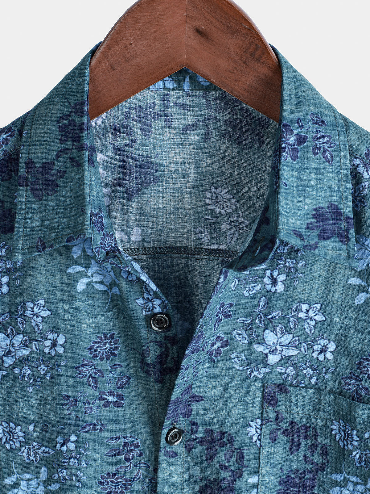 Men's Blue Floral Holiday Casual Pocket Short Sleeve Retro Shirt