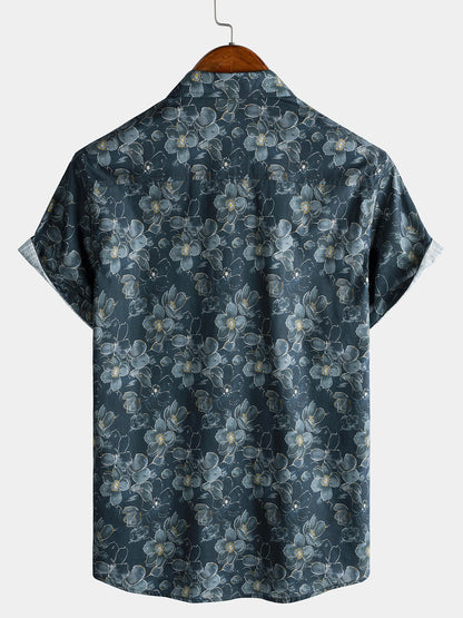 Men’s Classic Vintage Floral Short Sleeve Button Down Breathable Cool Casual Shirt