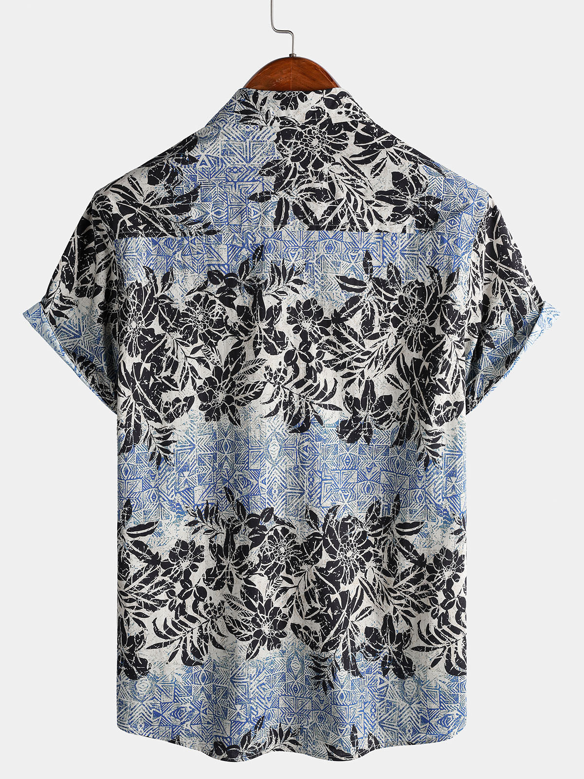 Men's Short Sleeve Cotton Breathable Retro Bohemian Botanical Print Island Holiday Shirt