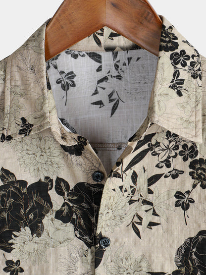 Men's Floral Vintage Short Sleeve Leisure Cotton Shirt