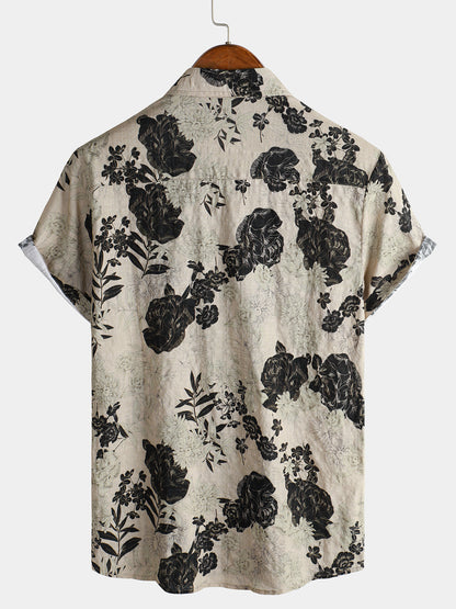 Men's Floral Vintage Short Sleeve Leisure Cotton Shirt