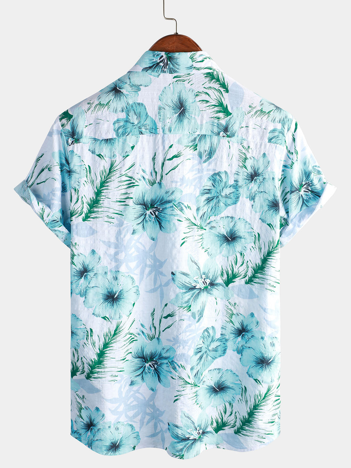 Men's Floral Tropical Button Up Blue Hibiscus Summer Holiday Beach Hawaiian Short Sleeve Shirt