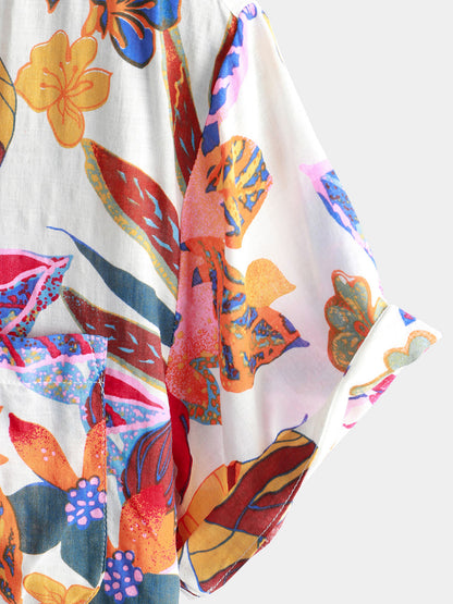 Men's Summer Colorful Floral Casual Vacation Flower Button Short Sleeve Summer Shirt
