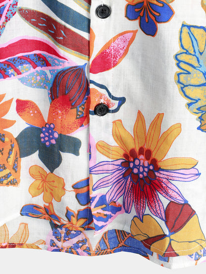 Men's Summer Colorful Floral Casual Vacation Flower Button Short Sleeve Summer Shirt
