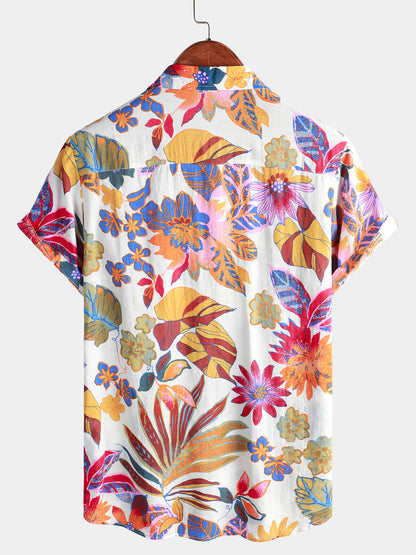 Men's Summer Colorful Floral Casual Vacation Flower Button Short Sleeve Summer Shirt