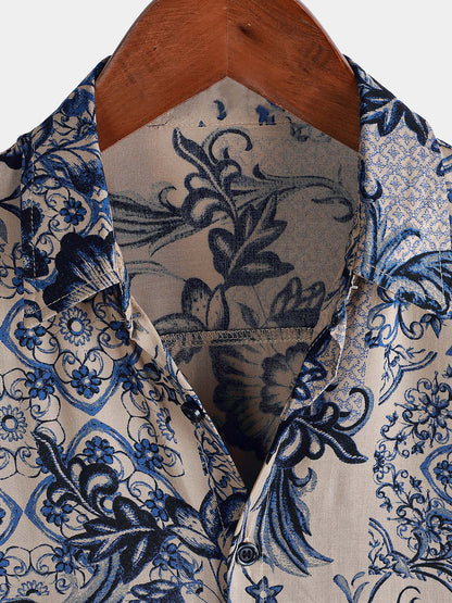 Men's Hawaiian Floral Summer Beach Short Sleeve Shirt