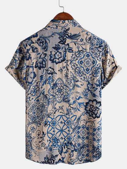 Men's Hawaiian Floral Summer Beach Short Sleeve Shirt