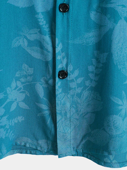 Men's Hawaiian Blue Floral Summer Beach Short Sleeve Shirt