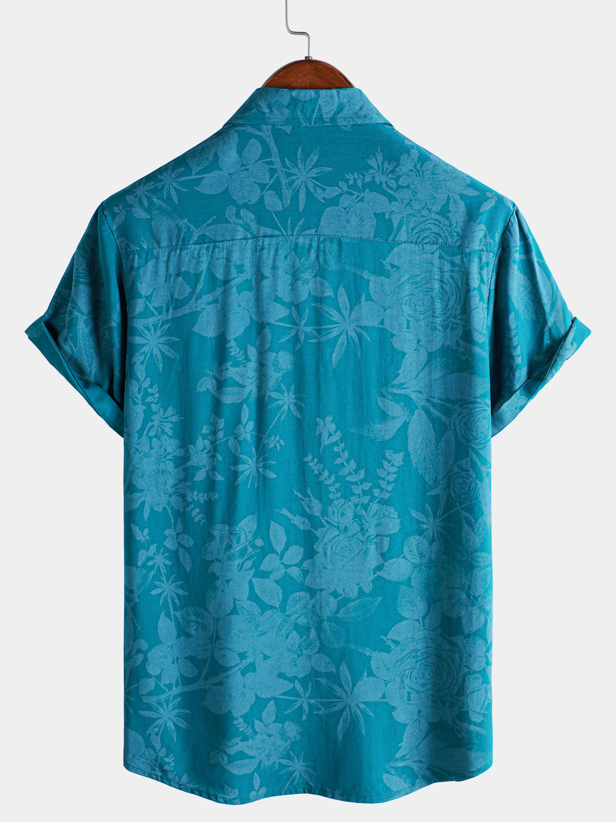 Men's Hawaiian Blue Floral Summer Beach Short Sleeve Shirt