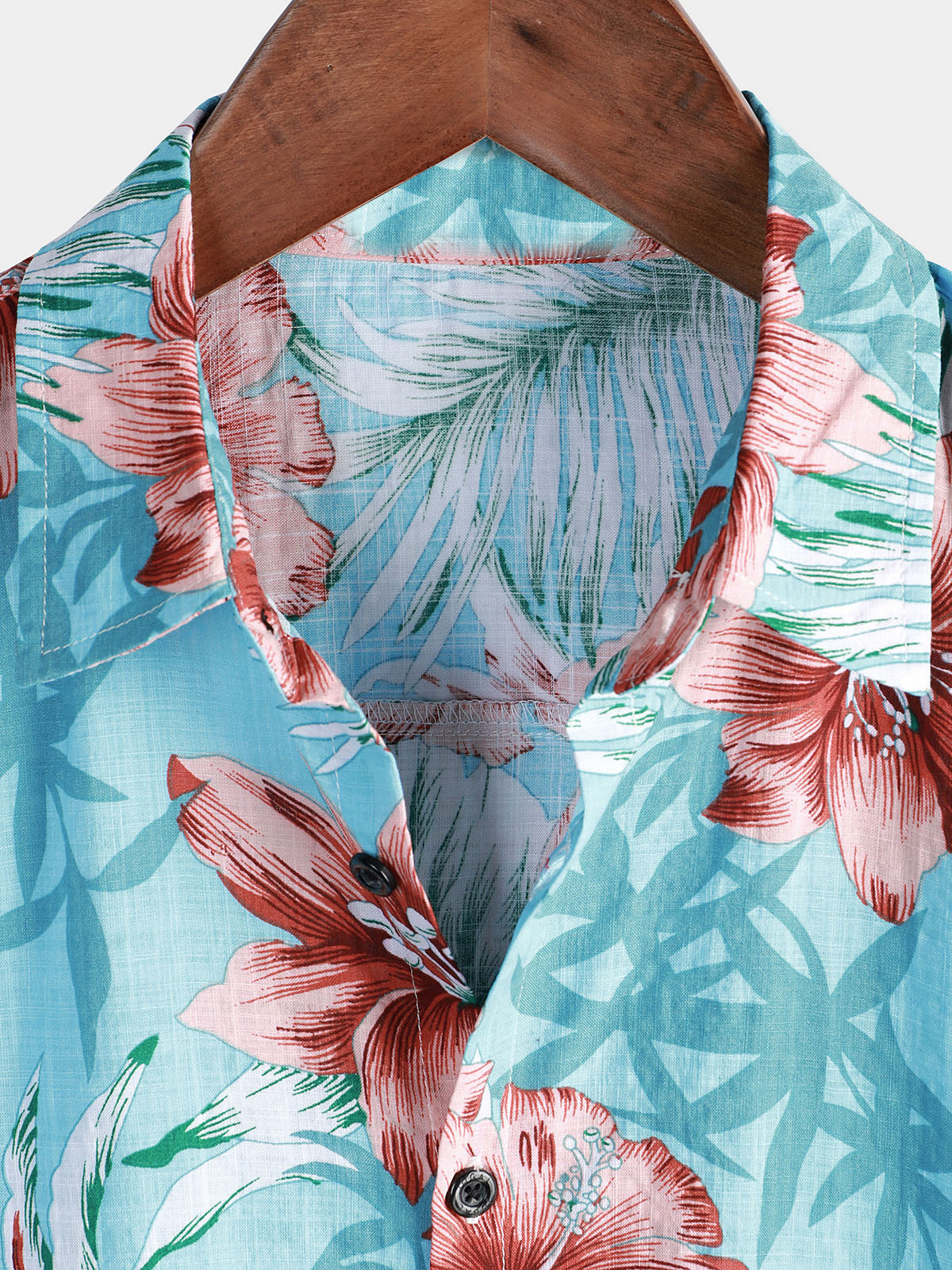 Men's Hawaiian Tropical Button Hibiscus Floral Print Vacation Beach Blue Short Sleeve Shirt