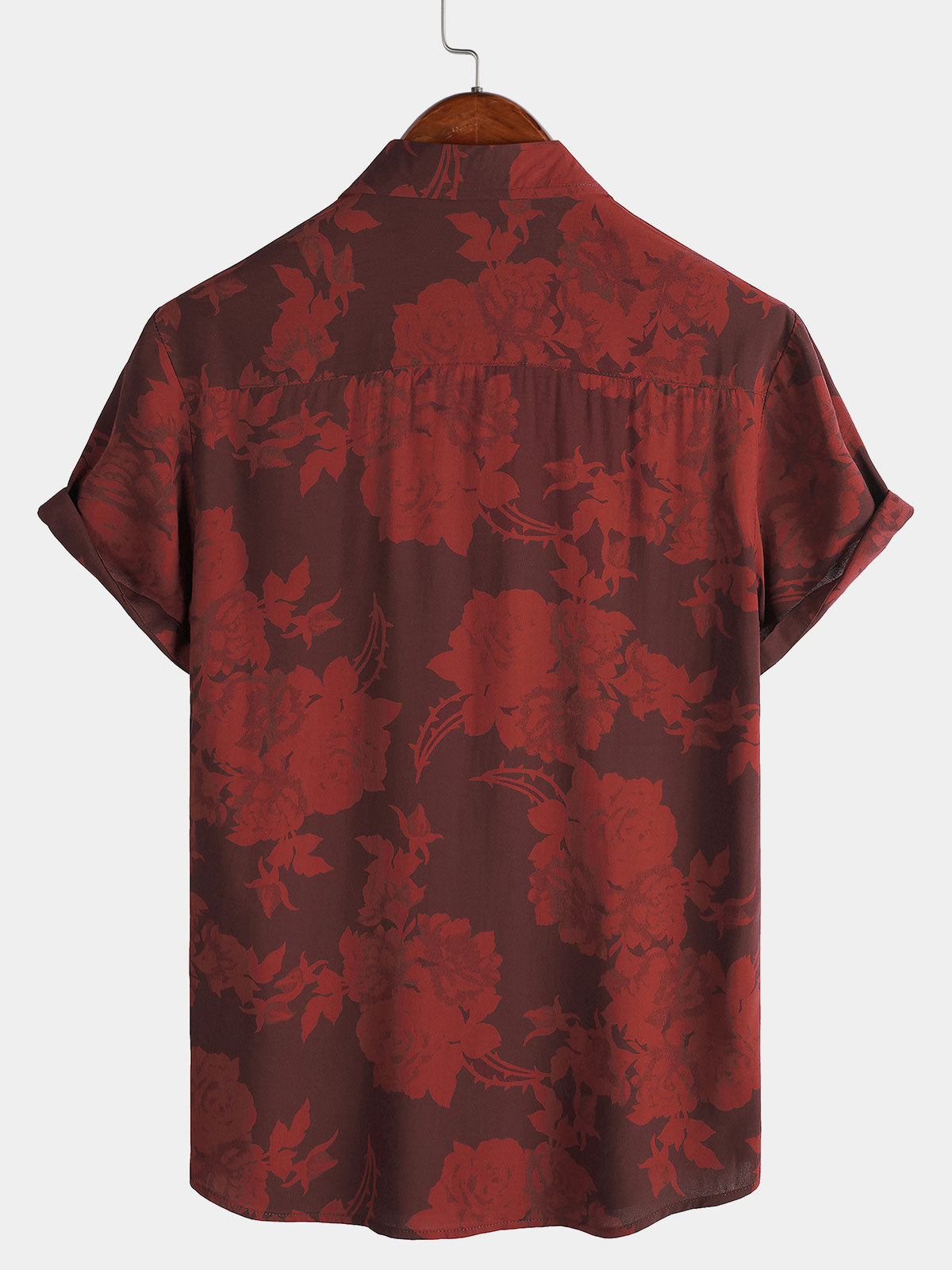 Men's Hawaiian Red Floral Summer Beach Short Sleeve Shirt