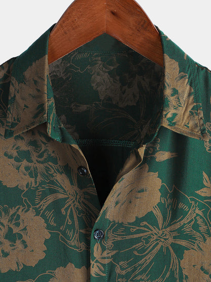 Men's Hawaiian Vintage Floral Summer Beach Short Sleeve Shirt