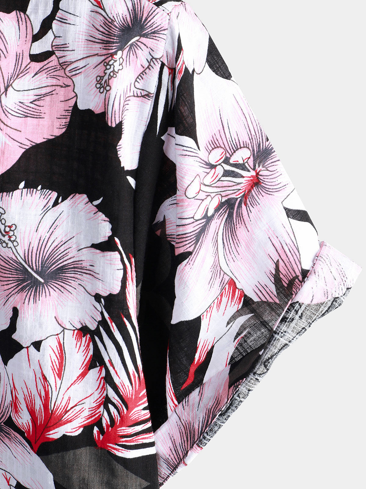 Men's Tropical Pink Floral Button Up Hibiscus Summer Holiday Beach Hawaiian Short Sleeve Shirt