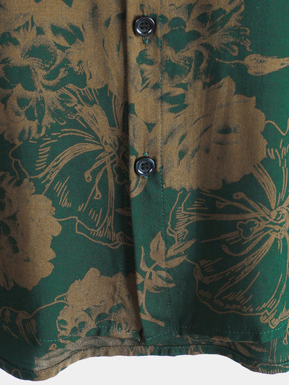 Men's Hawaiian Vintage Floral Summer Beach Short Sleeve Shirt
