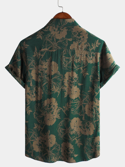 Men's Hawaiian Vintage Floral Summer Beach Short Sleeve Shirt