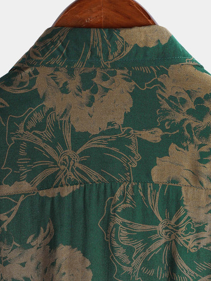 Men's Hawaiian Vintage Floral Summer Beach Short Sleeve Shirt